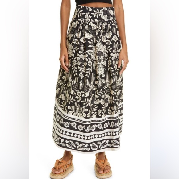 Farm Rio Floral-print Cotton-voile Maxi Skirt In Graphic Floral Black - Picture 1 of 6